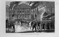 Original Old Antique Print Burning House Representatives Brussels 1883 Belgium