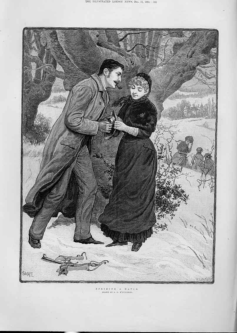Original Old Antique Print Striking A Match By M'Cutcheon Romance