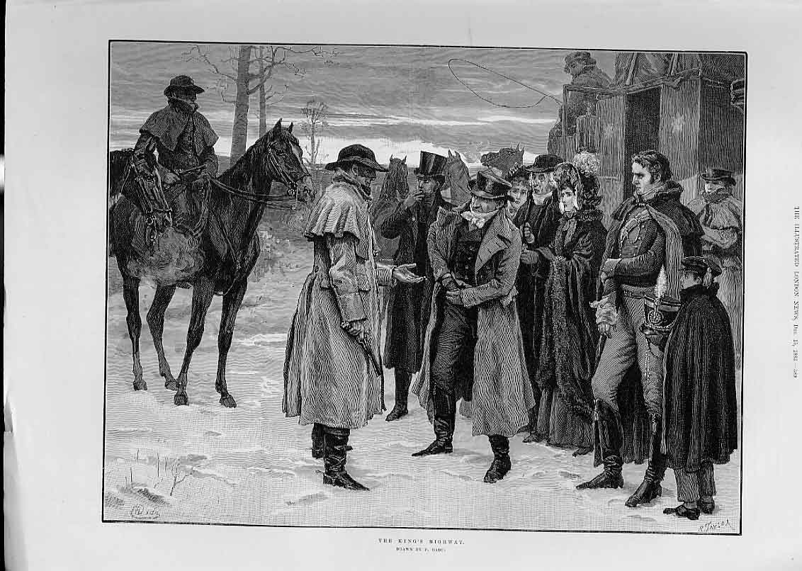Original Old Antique Print The Kings Highway Fashioned Toll Road