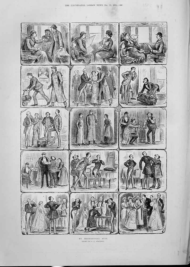 Original Old Antique Print My Matrimonial Suit Drawn By Atkinson 188 Victorian