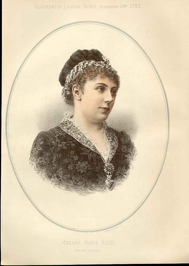 Original Old Antique Print Madame Marie Rose Prima Donna 1883 19th