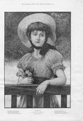 Original Old Antique Print Rosebuds By Leslie Fine Art Girl & Rose