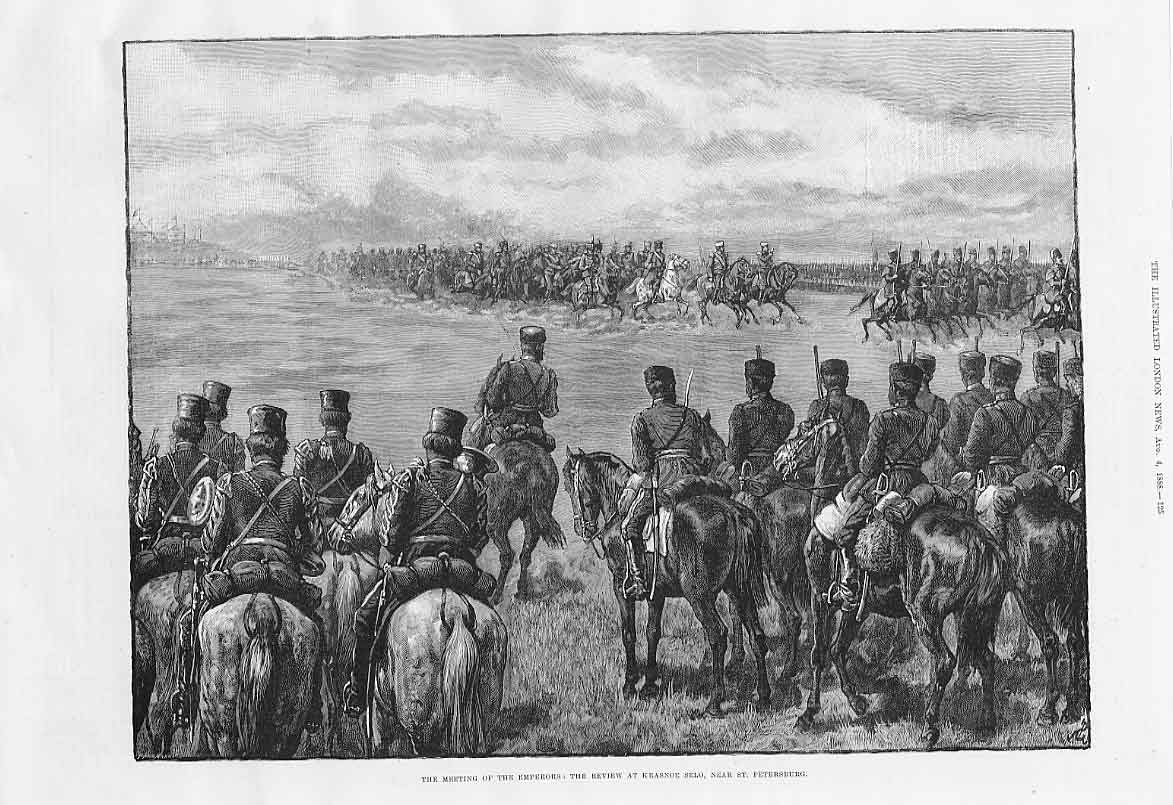 Original Old Antique Print Meeting Emperors At Krasnoe Selo Nr St Petersburg Ru