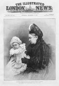Old Antique Print Queen Victoria & Grandchild Prince Alexander Albert Bat