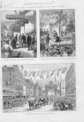 Original Old Antique Print Royal Visit Glasgow Buchanan St 1888 Scotland 19th