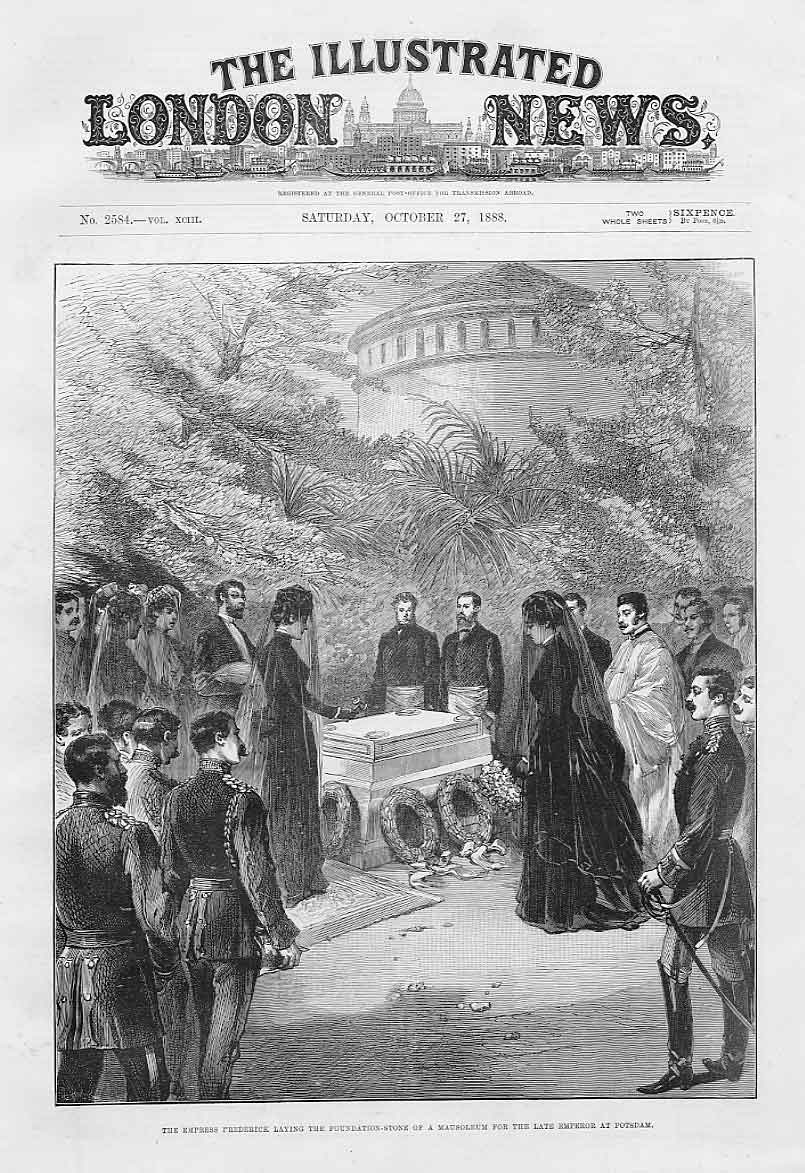 Original Old Antique Print Empress Frederick Lays Stone At Potsdam