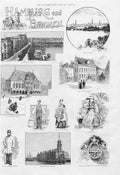 Original Old Antique Print Hamburg & Bremen 1888 Germany 19th Century