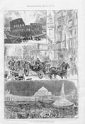 Original Old Antique Print Visit German Emperor To Rome & Naples Italy 1888 19th