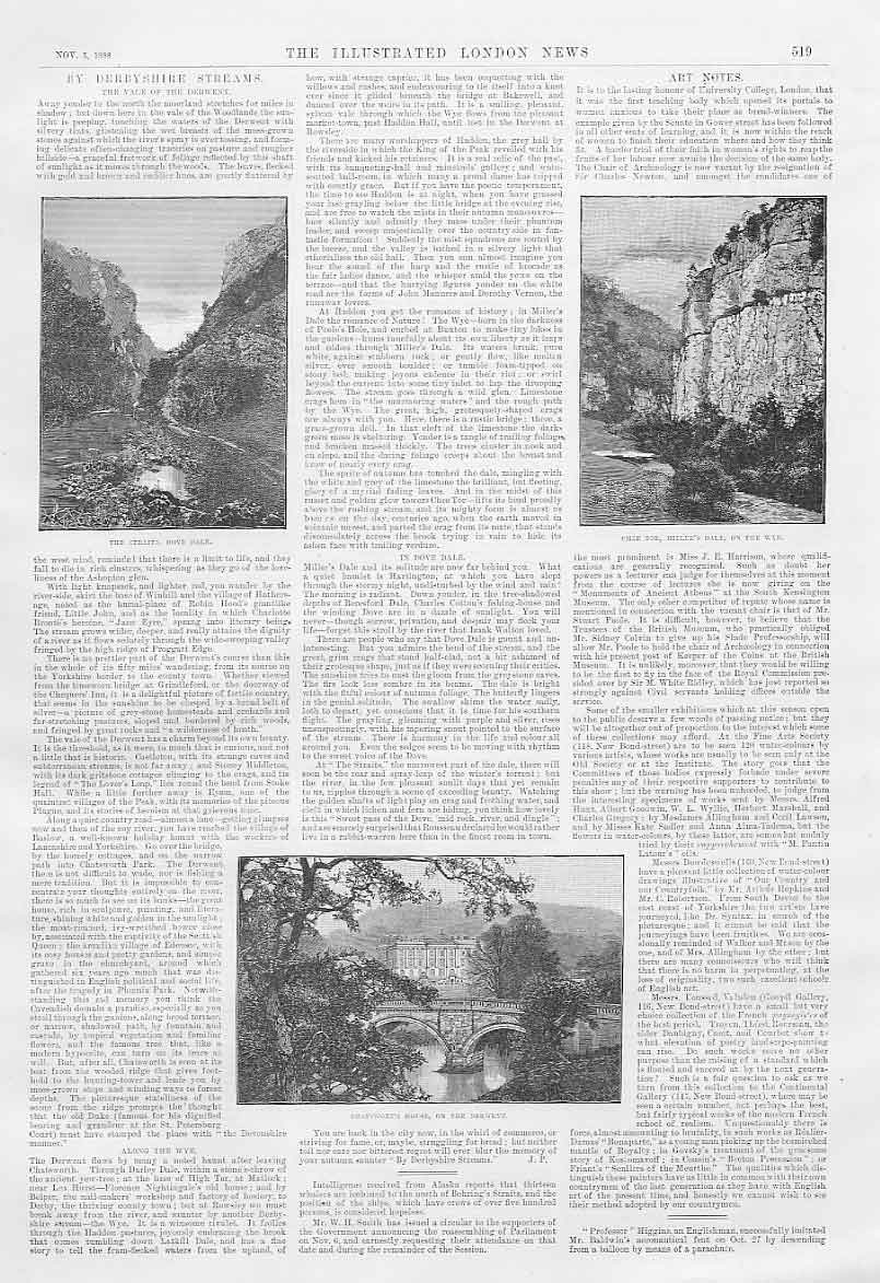 Original Old Antique Print By Derbyshire Streams 1888 Illusrtrated Article 19th