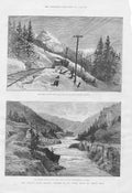 Original Old Antique Print Fraser Canyon Glacier House Canadian Pacific Railway
