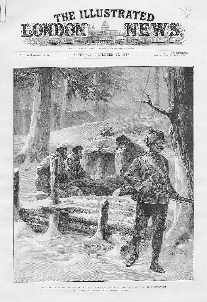 Old Antique Print Black Mountain Expedition India 1888 Camp 9100! Akhund 19th
