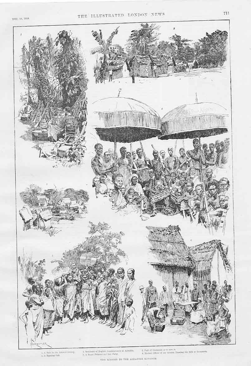 Original Old Antique Print The Mission To The Ashantee Kingdom Africa 1888 19th