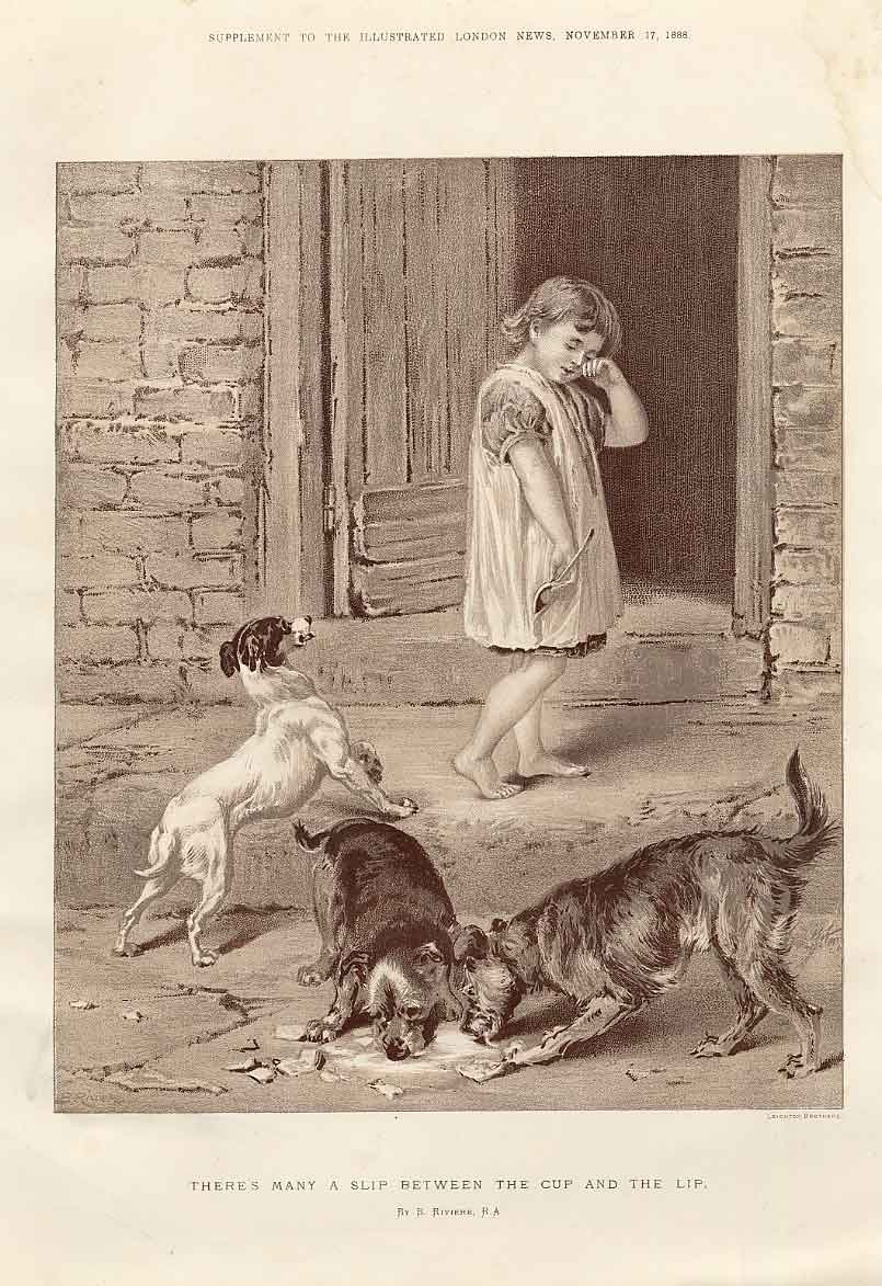 Original Old Antique Print Theres Many A Slip Between Cup & Lip Fine Art Riviere