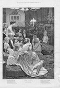 Original Old Antique Print Dumb Crambo 1888 Christmas Game Fine Art Victorian