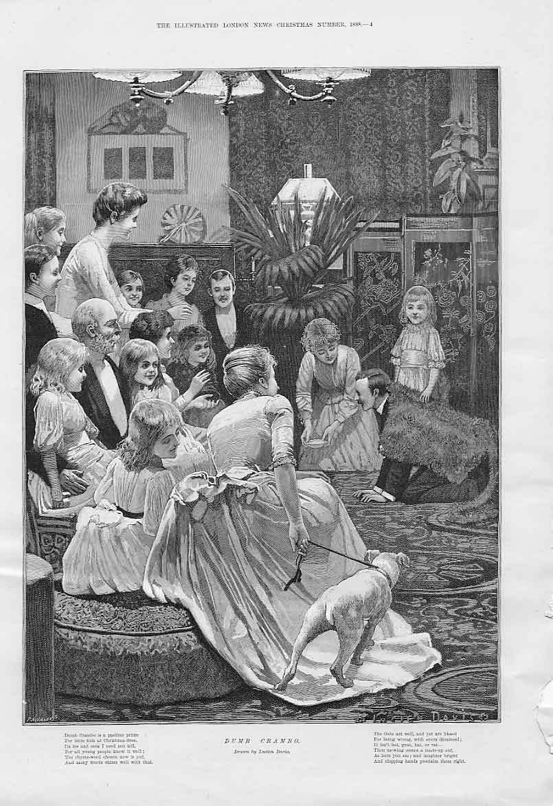 Original Old Antique Print Dumb Crambo 1888 Christmas Game Fine Art Victorian