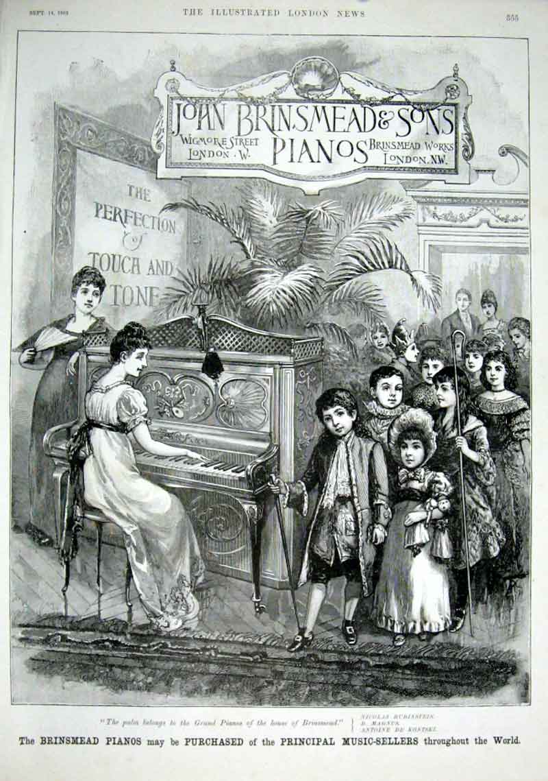 Original Old Antique Print Children Entertained By Brinstead Grand Pianos 1889