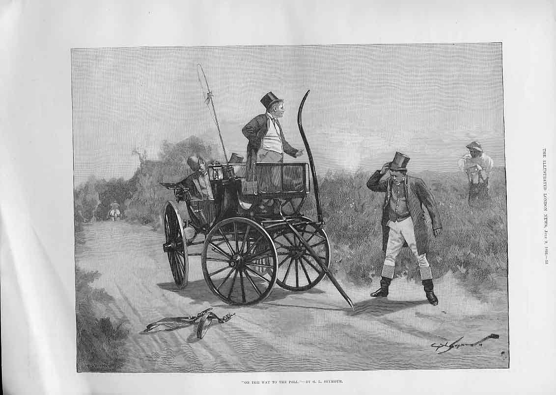 Original Old Antique Print Trouble On The Way To The Poll 1892 General Election