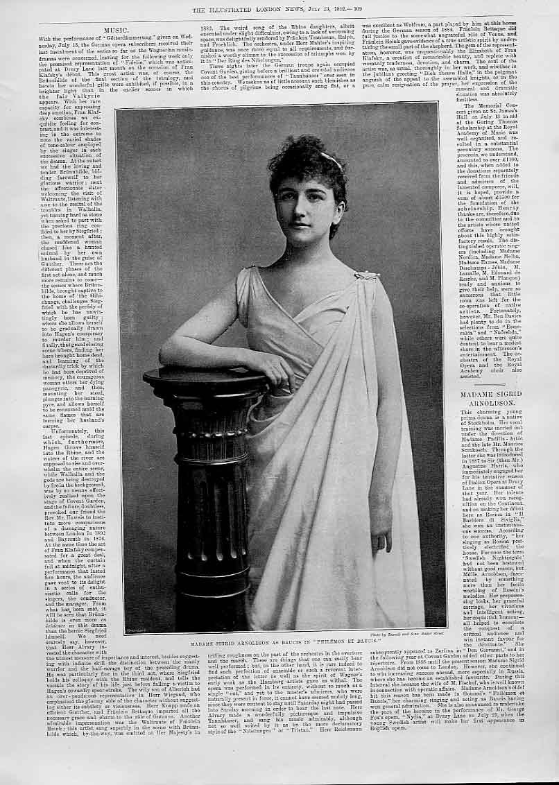 Original Old Antique Print Madame Sigrid Arnson As Baucis Theatre