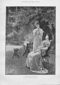 Original Old Antique Print Two Girls Exchange Confidences Fine Art By Henley