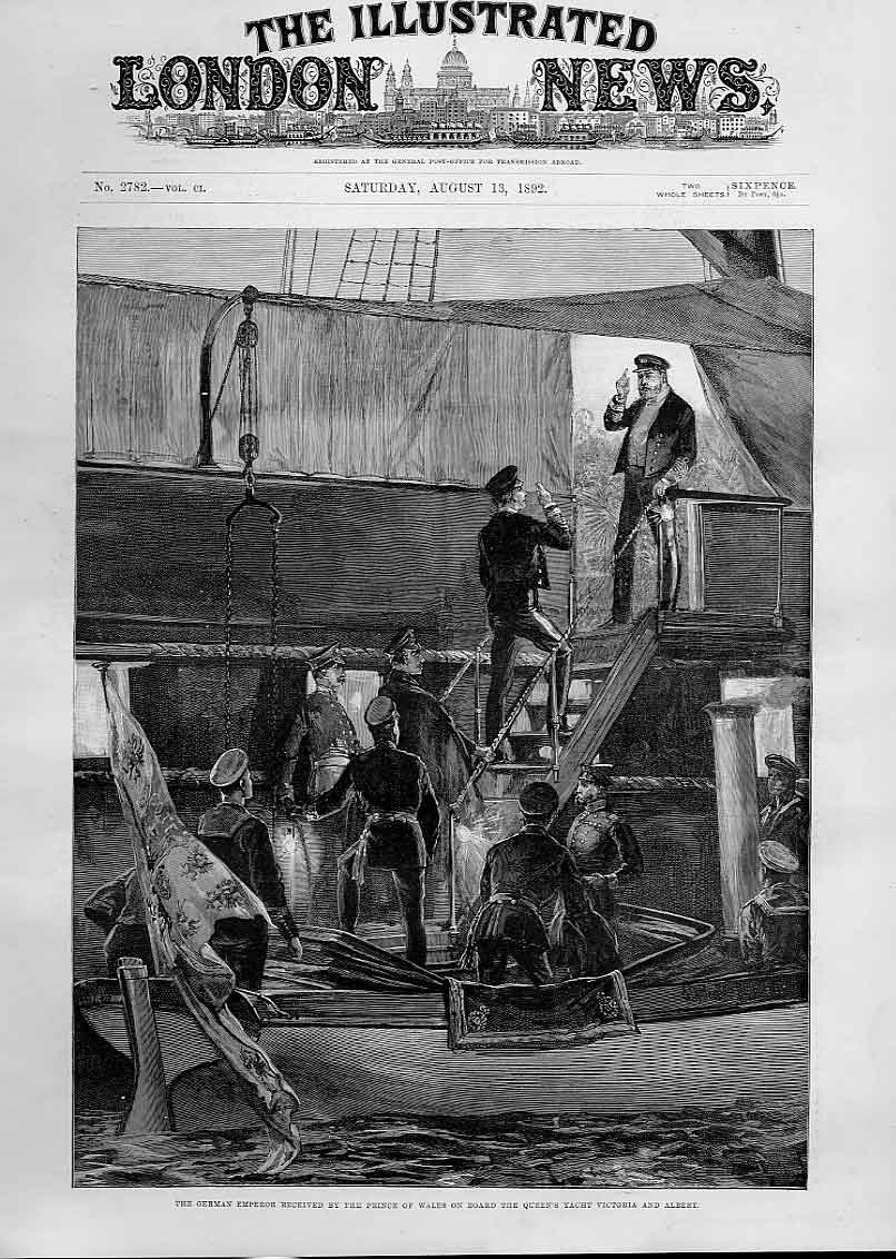 Old Antique Print German Emperor On Board Queens Yacht Victoria & Albert