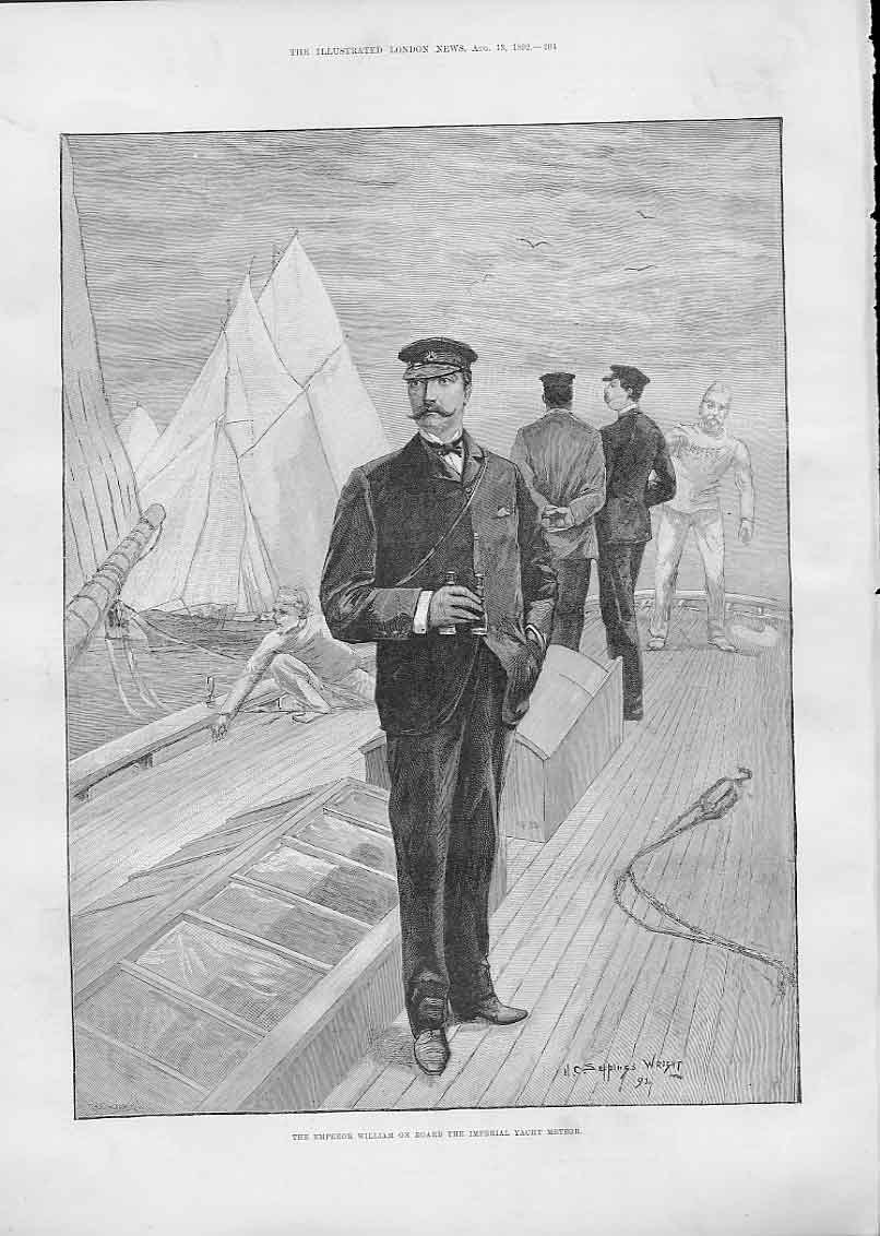Old Antique Print The Emperor William On Board The Imperial Yacht Meteor