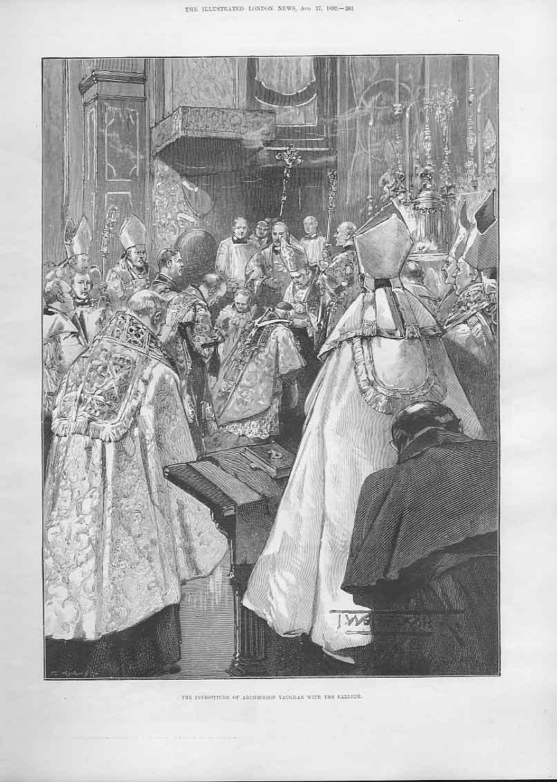Old Antique Print Investiture Archbishop Vaughan With Pallium 1892 Religo 19th