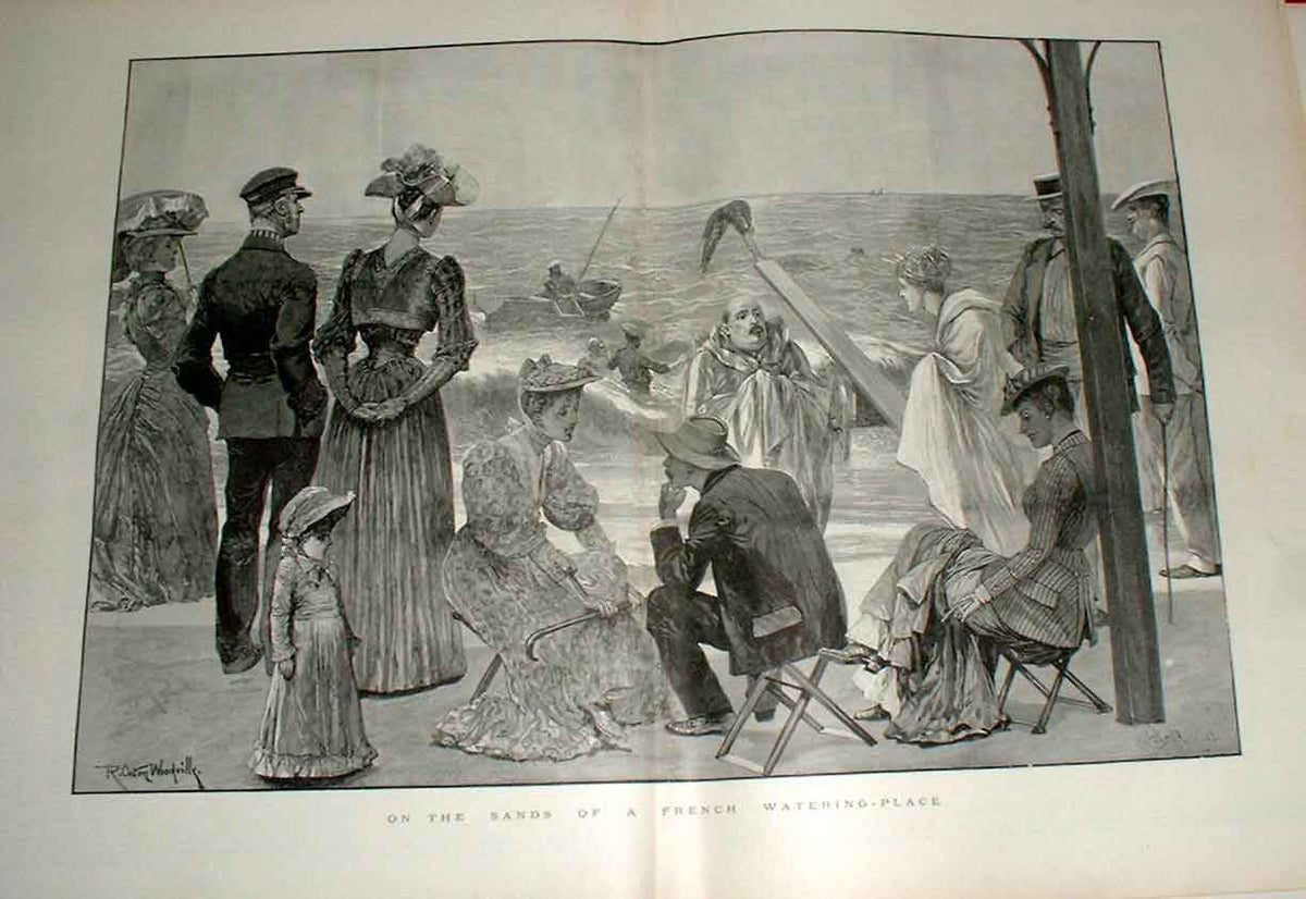 Original Old Antique Print Seaside 1892 A French Watering Place 19th