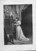 Original Old Antique Print Girl Admires His Picture By Vogler Fine Art 1892 19th