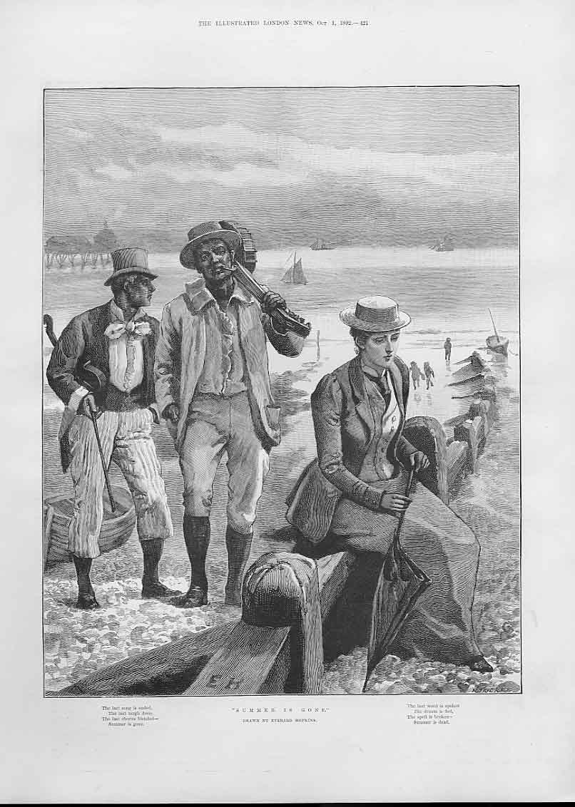 Original Old Antique Print Summer Is Gone By E Hopkins Fine Art 1892 Victorian