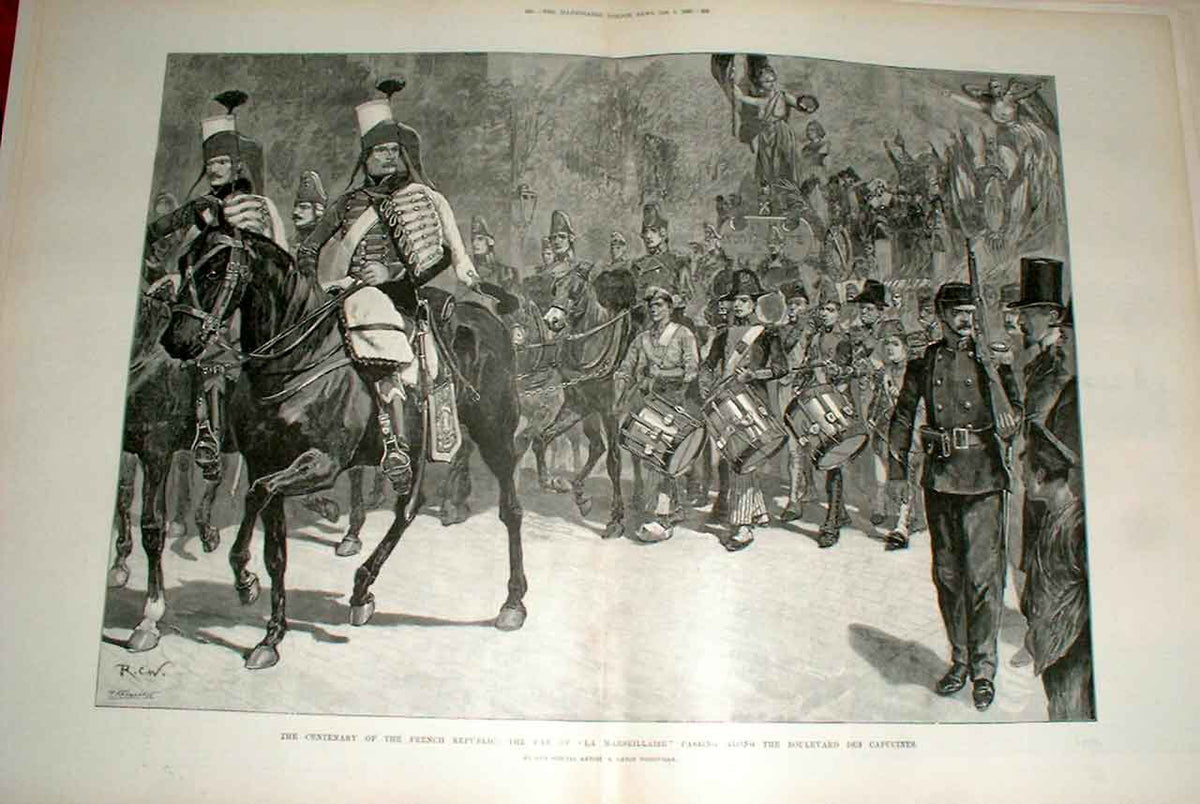 Old Antique Print French Republic: Car La Marseillaise Blvd Des Capucines