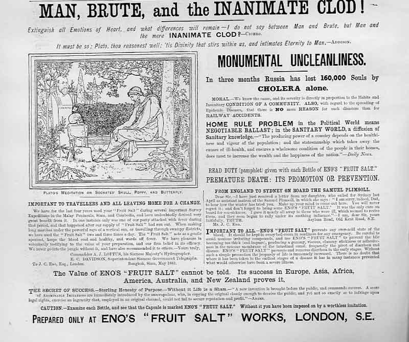 Old Antique Print Man Brute & The Inanimate Clod Eno'S Fruit Salt Adver