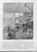 Original Old Antique Print The Deck Hms Howe 1892 Ships 19th Century