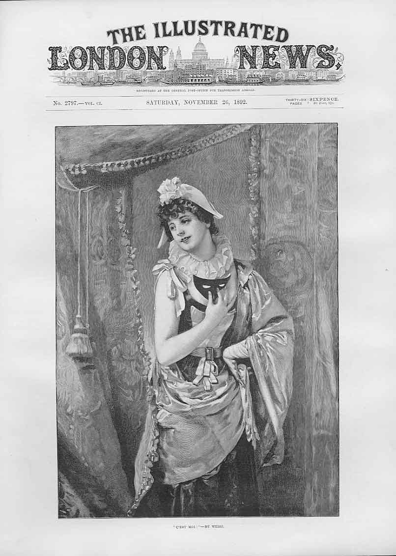 Original Old Antique Print C'Est Mopi By Weisz Fine Art 1892 In Love! Victorian