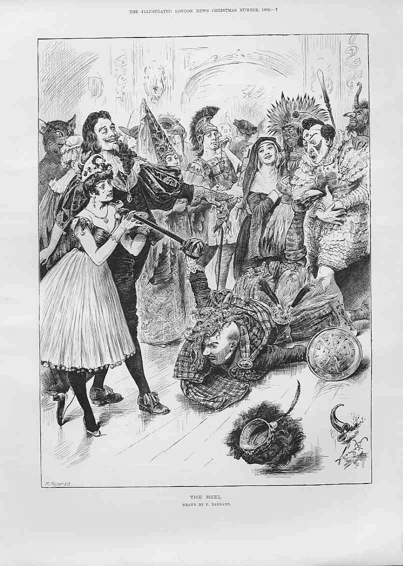 Original Old Antique Print The Highland Reel By Barnard Fine Art 1892 Victorian