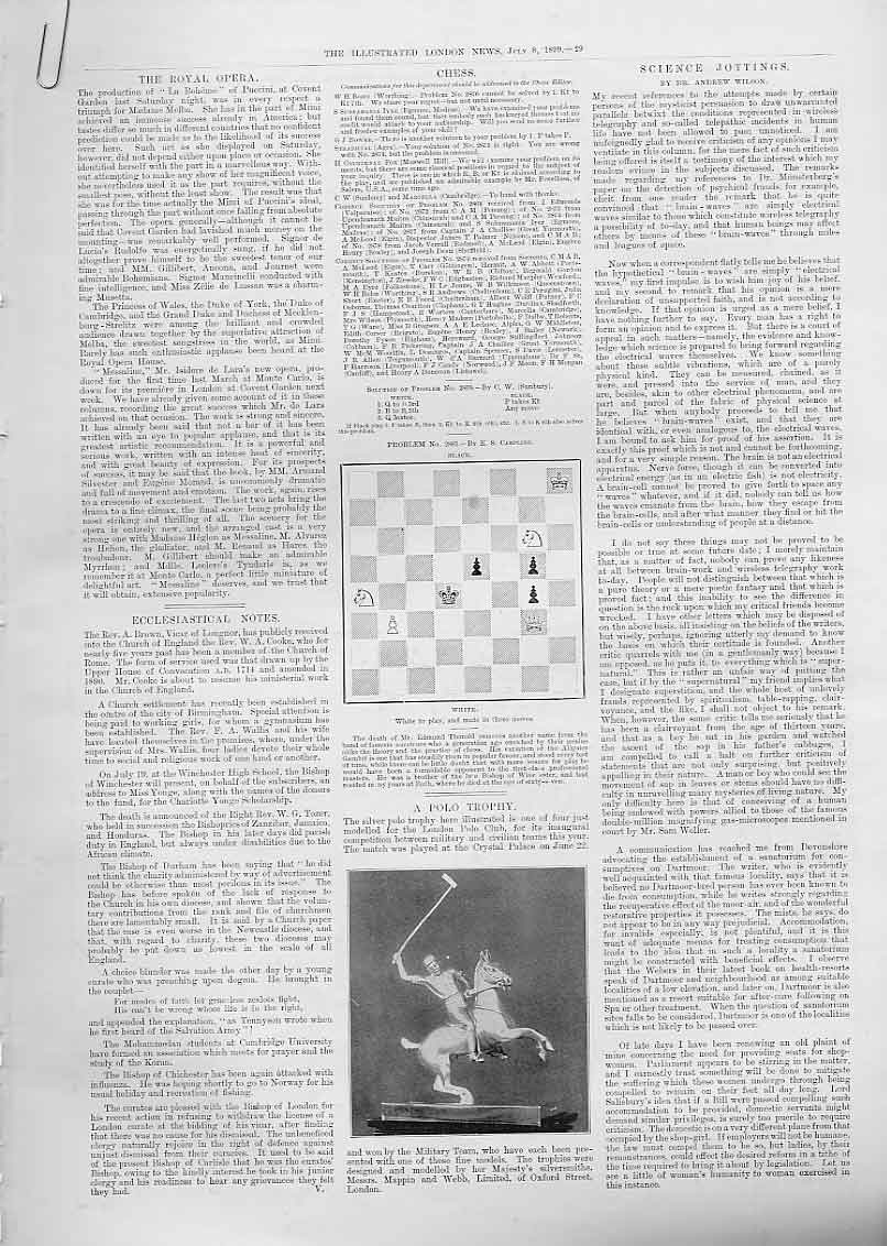 Original Old Antique PrintChess Problems 1899