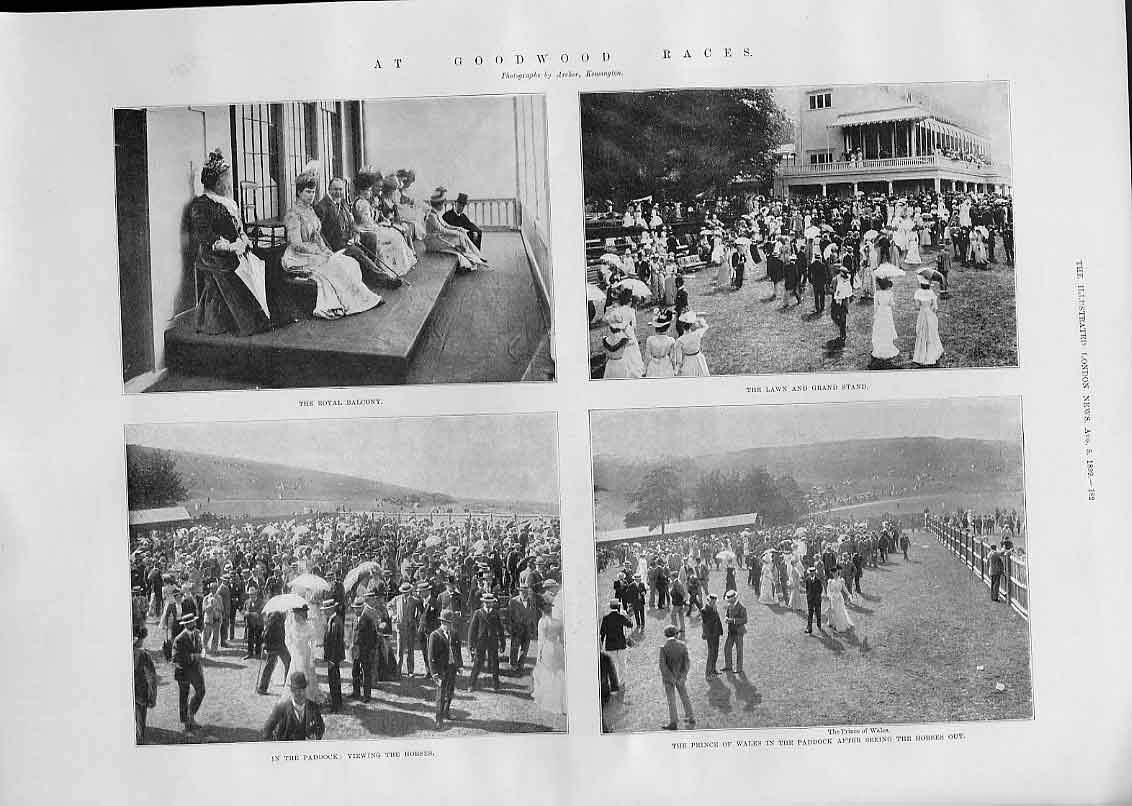 Original Old Antique Print At Goodwood Races 1899 Horse Racing 19th