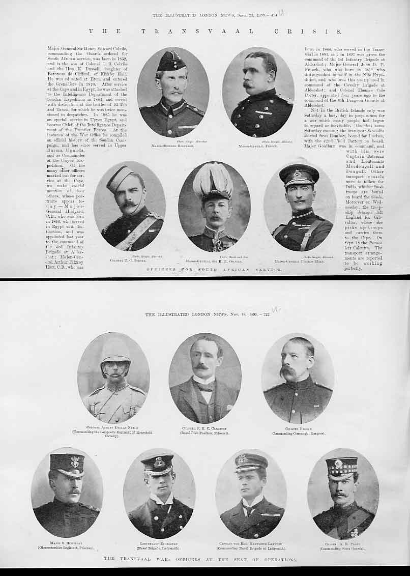 Original Old Antique Print 19 Portraits Officers South Africa Service 1899 20th