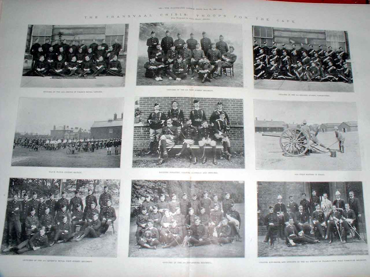 Original Old Antique Print Black Watch Cycle & Other Troops For Cape 1899 19th