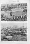 Original Old Antique Print Market Square Kimberley Ox Wagons 1899 Af Victorian