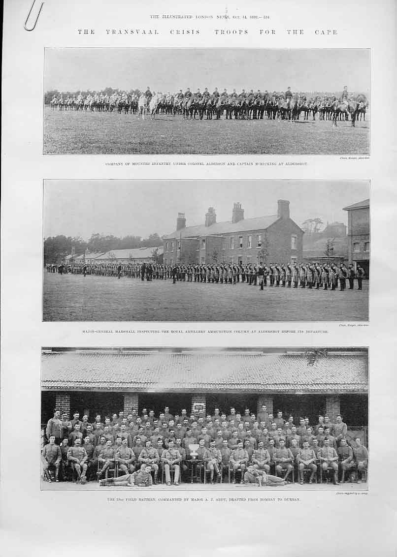Original Old Antique Print Transvaal Crisis Troops Off To The Cape 1899 Africa