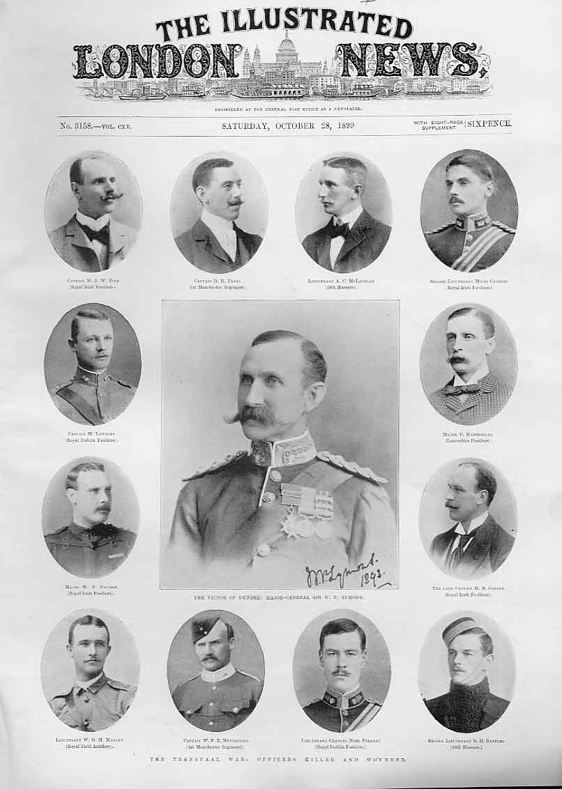 Original Old Antique Print Victor Dundee Gen Symons & 12 Portraits Boer War