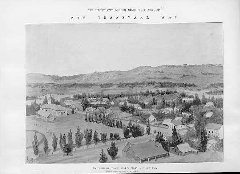 Original Old Antique Print Ladysmith Town Hall South Africa