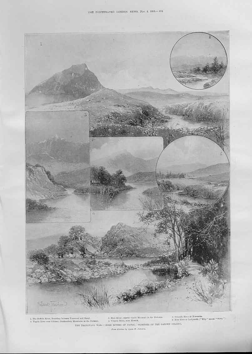 Original Old Antique Print Rivers In Natal Garden Colony Africa 1899 Victorian