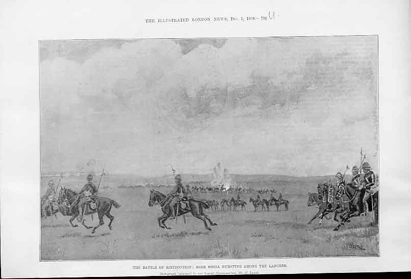Original Old Antique Print Boer Shell Bursting Battle Reitfontein 1899 Africa