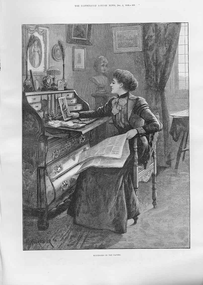 Original Old Antique Print Mentioned In Papers Siers Wife 1899 19th