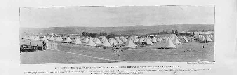 Original Old Antique Print British Camp Escourt Natal Africa 1899 19th