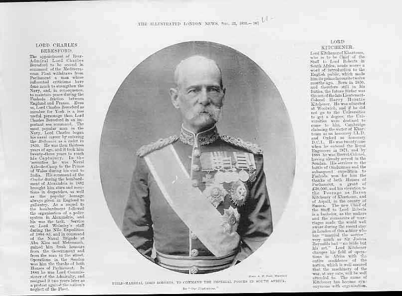 Original Old Antique Print Portrait Field Marshall Lord Roberts 1899 Victorian