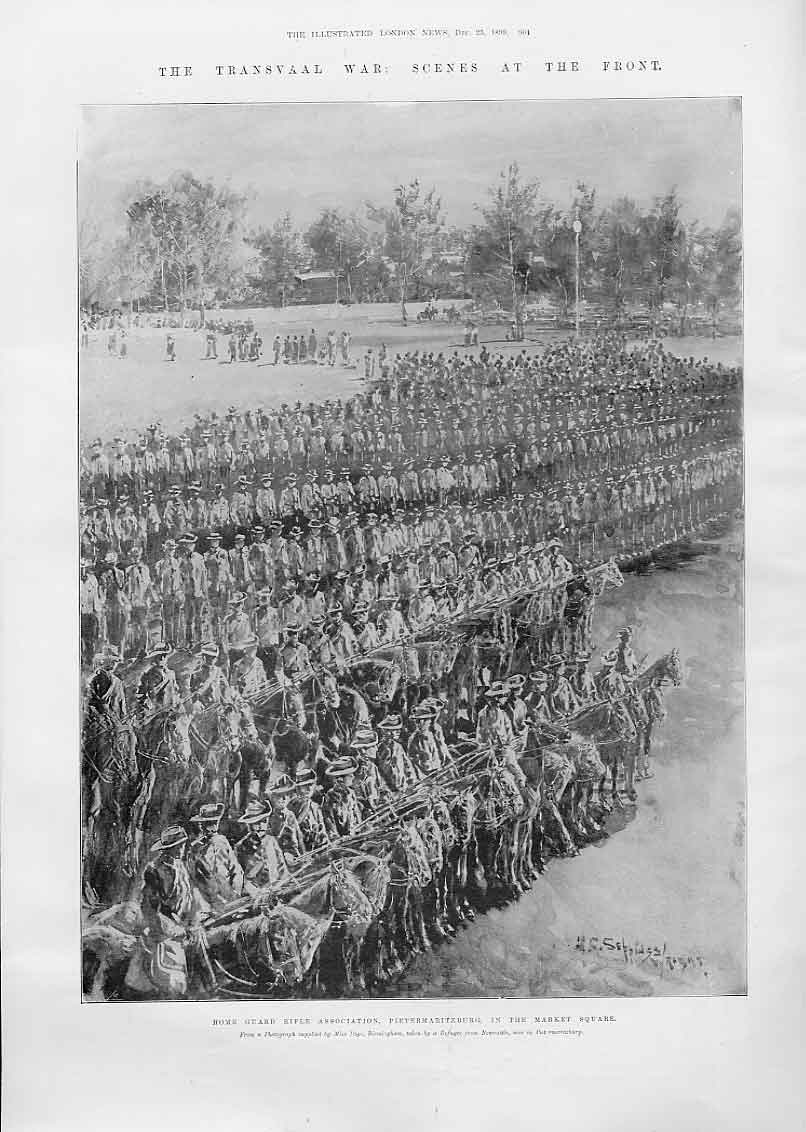 Old Antique Print Home Guard Rifle Association Pietermaritzburg Market Sq