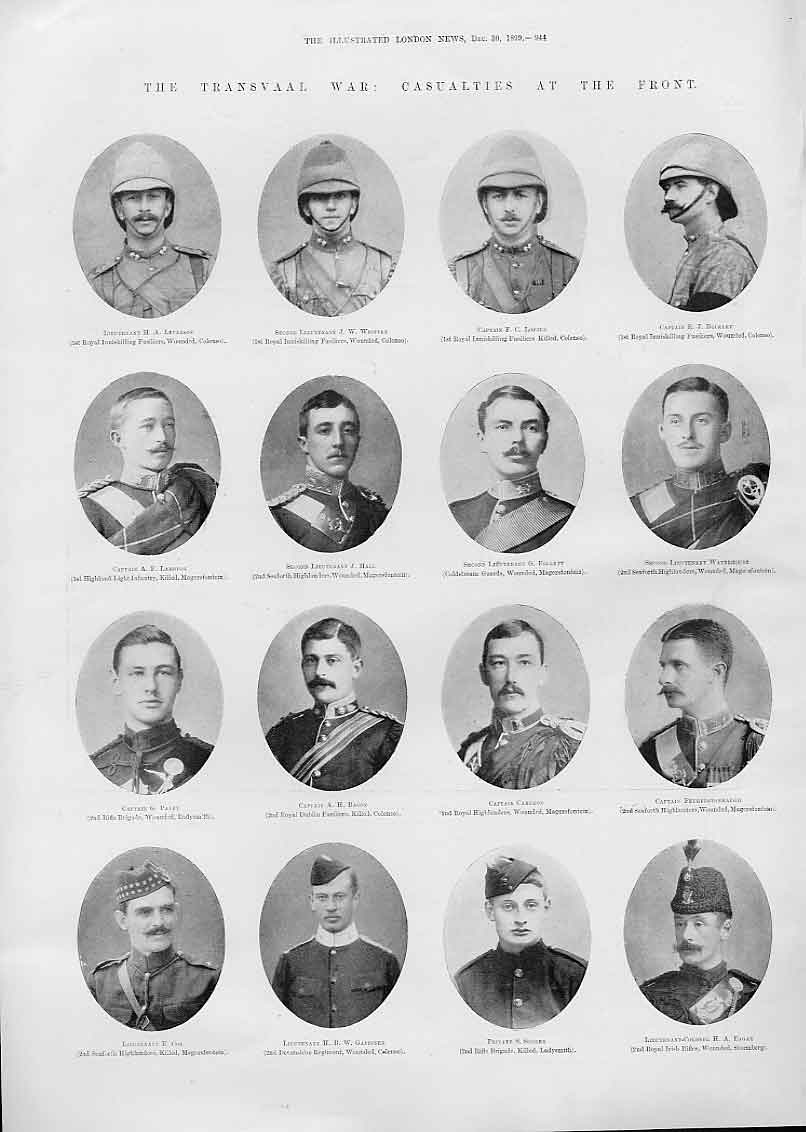 Original Old Antique Print 32 Portraits Transvaal War Casualties 189