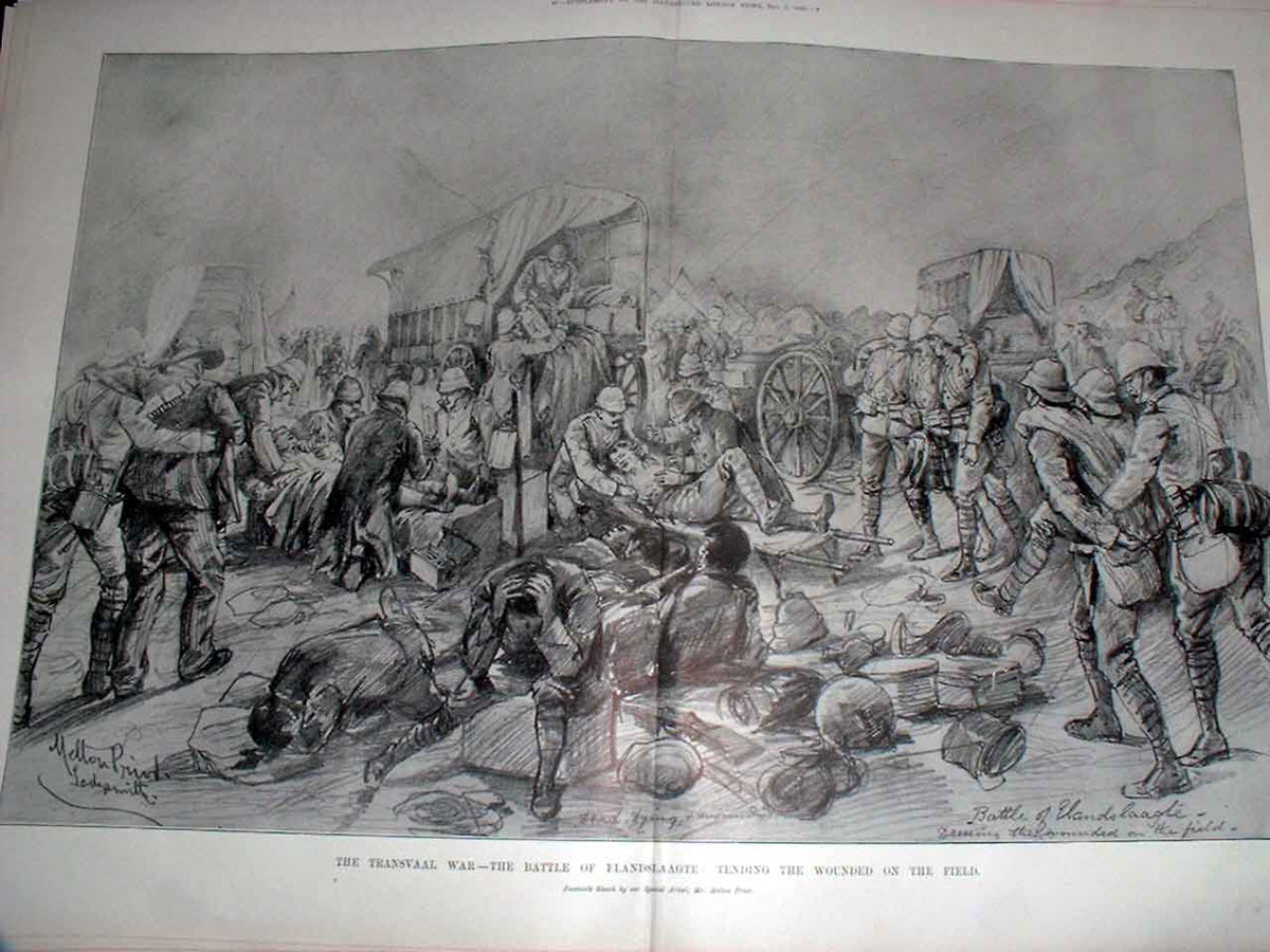 Old Antique Print Tending Wounde On Field At Battle Elandslaagte Boer War